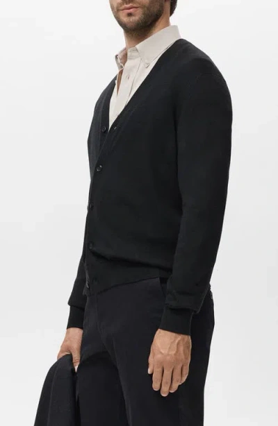 Mango Solid Wool Cardigan In Black