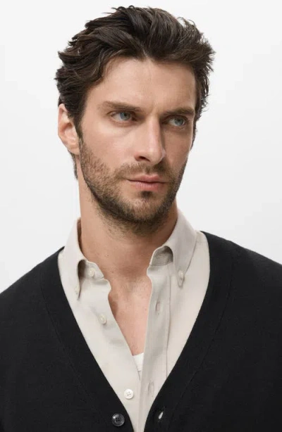 Mango Solid Wool Cardigan In Black