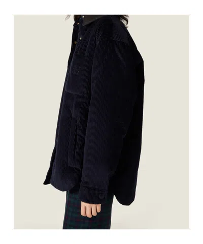 Miu Miu Corduroy Down Jacket Featuring Chest Pocket In Blue