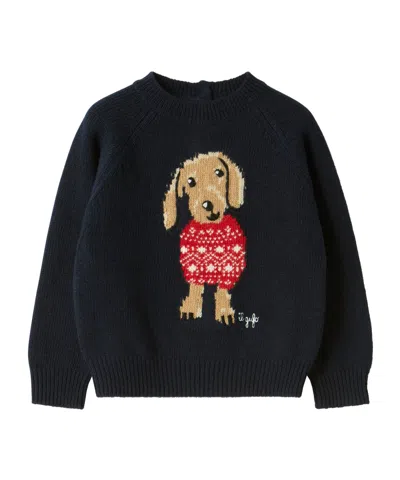 Il Gufo Blue Wool Sweater With Dachshund In Black