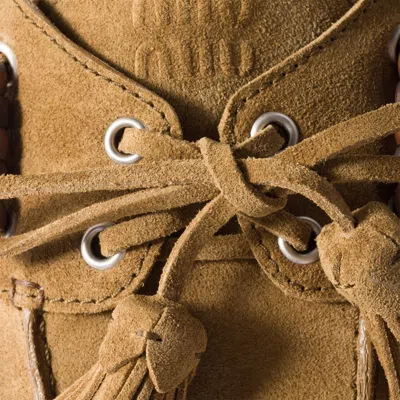 Miu Miu Beaded Tassel Flat Mules In Brown