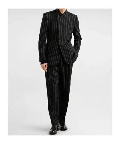 Dolce & Gabbana Pinstripe Wool Blend Single Breasted Coat In Black