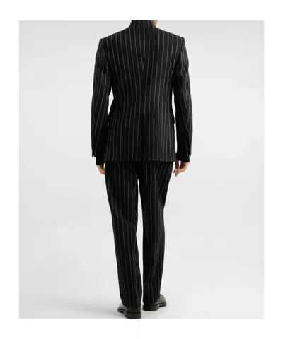 Dolce & Gabbana Pinstripe Wool Blend Single Breasted Coat In Black