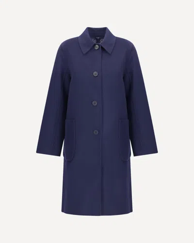 Tory Burch Jacquard Wool Coat With Monogram T In Blue