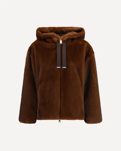 Herno Bomber Jacket In Melange Alternative Mink Fur In Brown