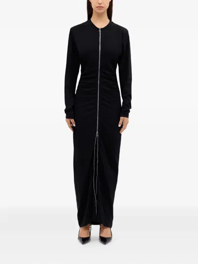 Msgm Zip-front Gathered Maxi Dress In Black