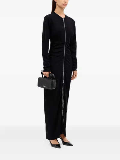 Msgm Zip-front Gathered Maxi Dress In Black