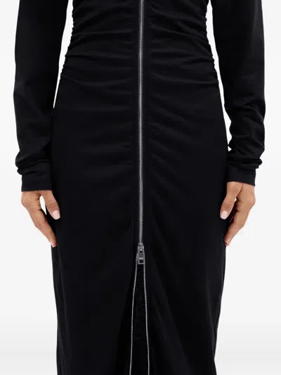 Msgm Zip-front Gathered Maxi Dress In Black