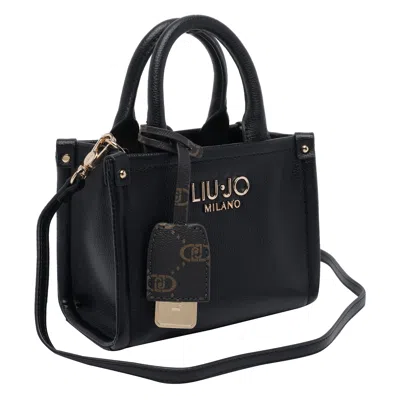 Liu •jo Structured Black Handbag With Metallic Logo In Black