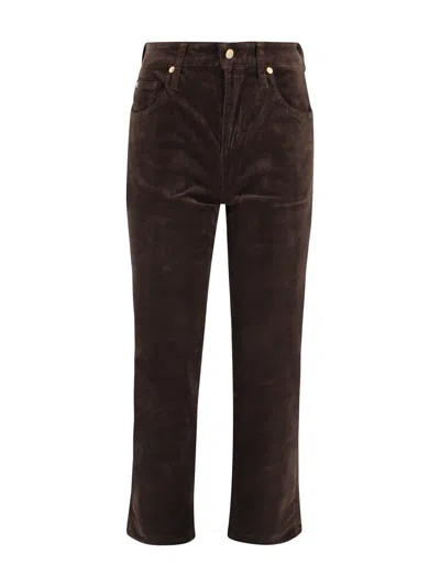 7 For All Mankind Calie Straight Mid-rise Cotton-blend Velvet Straight Pants In Brown