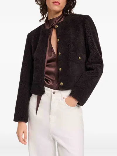 Dorothee Schumacher Soft Touch Reversible Shearling Jacket In Black Chocolate In Brown