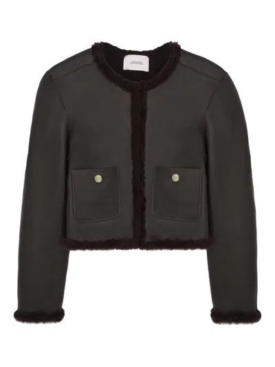 Dorothee Schumacher Soft Touch Reversible Shearling Jacket In Black Chocolate In Brown