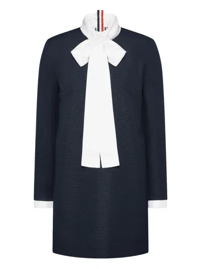 Thom Browne Silk-trimmed Virgin Wool Minidress In Blue