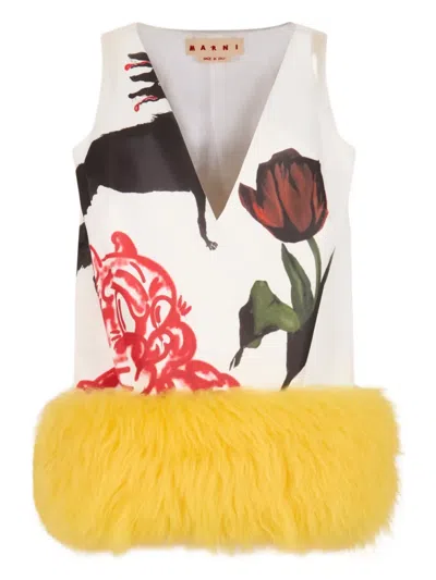 Marni X Slawn & Soldier Fur-trimmed Mini Dress In Multi