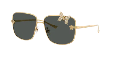 Versace Ve2282 Square Metal Sunglasses In Gold
