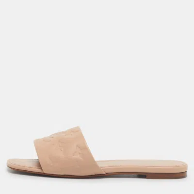 Pre-owned Louis Vuitton Dusty Pink Monogram Embossed Leather Revival Flat Slides Size 38