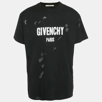 Pre-owned Givenchy Black Mesh Insert Distressed Jersey T-shirt L