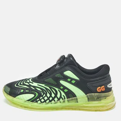 Pre-owned Gucci Black/green Fabric And Rubber Ultrapace Low Top Sneakers Size 42