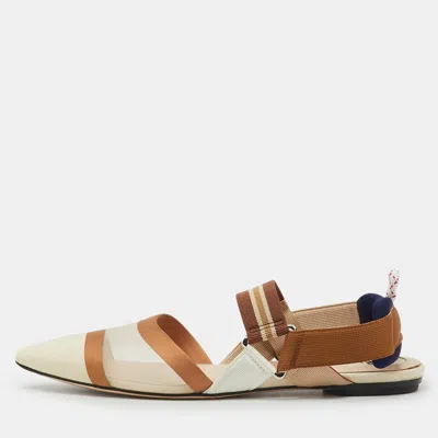 Pre-owned Fendi Tricolor Technical Mesh And Fabric Colibri Slingback Flats Size 38 In Multi