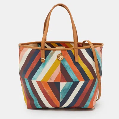 Pre-owned Tory Burch Multicolor Diamond Stripe Coated Canvas And Leather Kerrington Tote