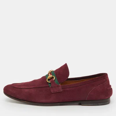 Pre-owned Gucci Burgundy Suede Web Horsebit Slip On Loafers Size 41