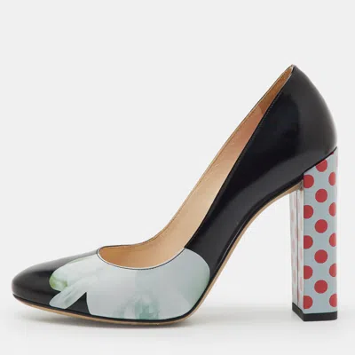 Pre-owned Fendi Black Patent Leather Polka Dots Block Heel Pumps Size 38