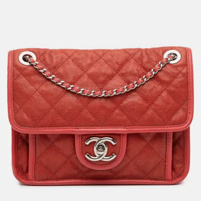 Pre-owned Chanel Red Small Caviar French Riviera Flap