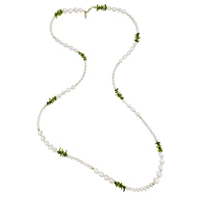 Farra Women's Green Bamboo Coral Wth Freshwater Pearls Long Necklace In Green