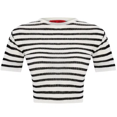Pcfg Striped Short Sleeve Knit Top In White