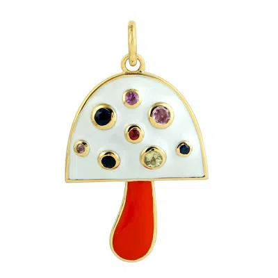 Artisan Women's 14k Yellow Gold Multi-sapphire Enamel Mushroom Pendant In Metallic