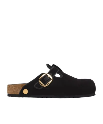 Birkenstock Boston Big Buckle Velvet Mule In Black