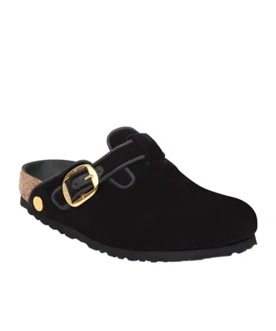 Birkenstock Boston Big Buckle Velvet Mule In Black