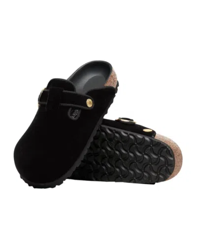 Birkenstock Boston Big Buckle Velvet Mule In Black