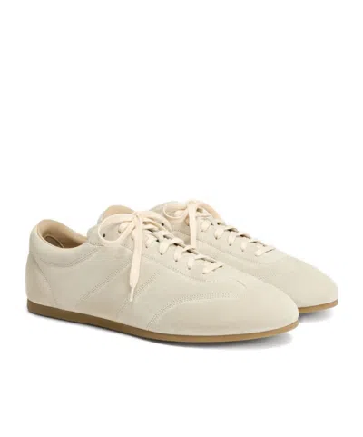 Lemaire Suede Low Profile Sneakers With Rubber Sole In White