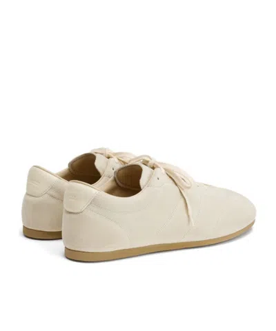 Lemaire Suede Low Profile Sneakers With Rubber Sole In White