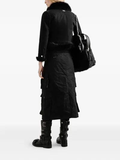 Dolce & Gabbana Cropped Denim Jacket Fur Cuffs In Black