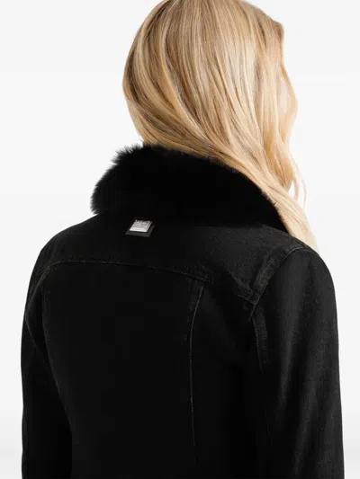 Dolce & Gabbana Cropped Denim Jacket Fur Cuffs In Black