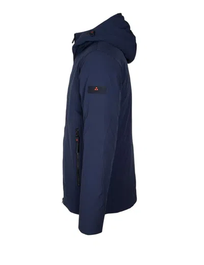Peuterey Short Jacket In Stretch Polyester Canvas Bonded To Jersey In Blue