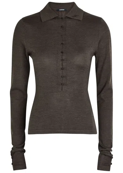 Jacquemus Long-sleeved Merino Wool Polo Shirt Knitwear Brown