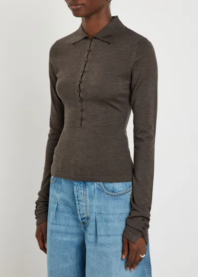 Jacquemus Long-sleeved Merino Wool Polo Shirt Knitwear Brown