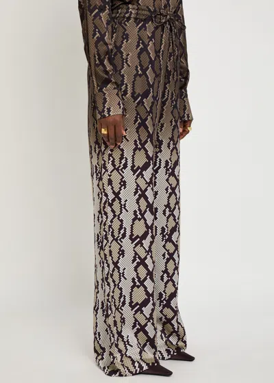 Stella Mccartney Snakeskin Pattern Wide Leg Pajama Trousers In Brown