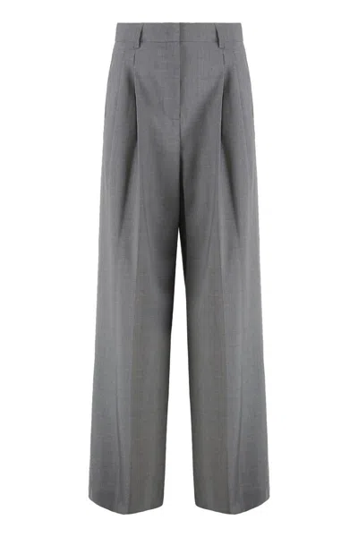 Weekend Max Mara Adelfi Virgin Wool Trousers In Gray