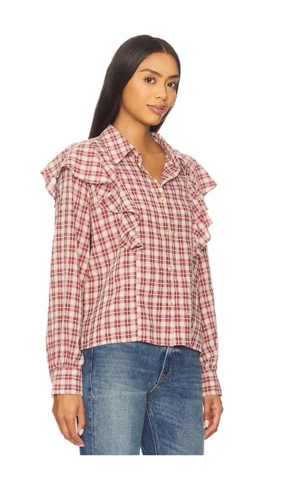 Lna Dru Ruffle Front Blouse In Red