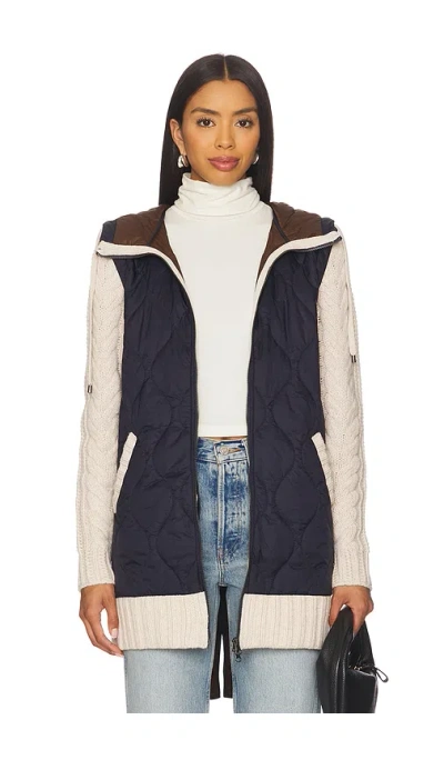 Veronica Beard Barrows Mixed Media Hooded Zip-up Jacket In Blue