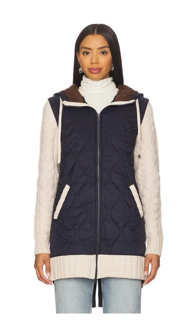 Veronica Beard Barrows Mixed Media Hooded Zip-up Jacket In Blue