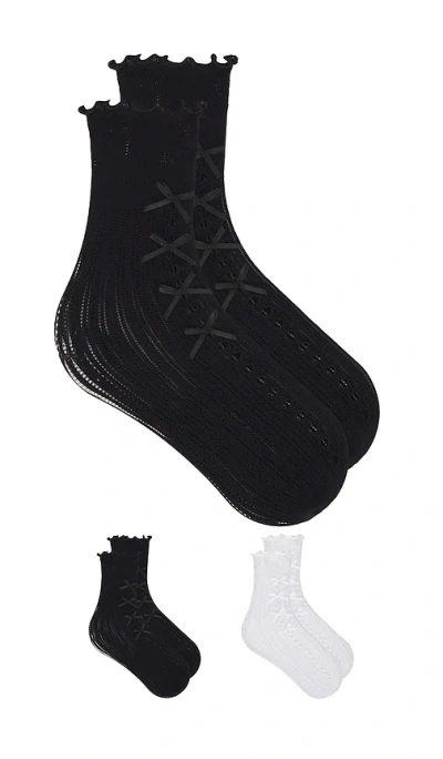 Stems Lolita Lace Bow Crew Socks Pack Of 2 In Black