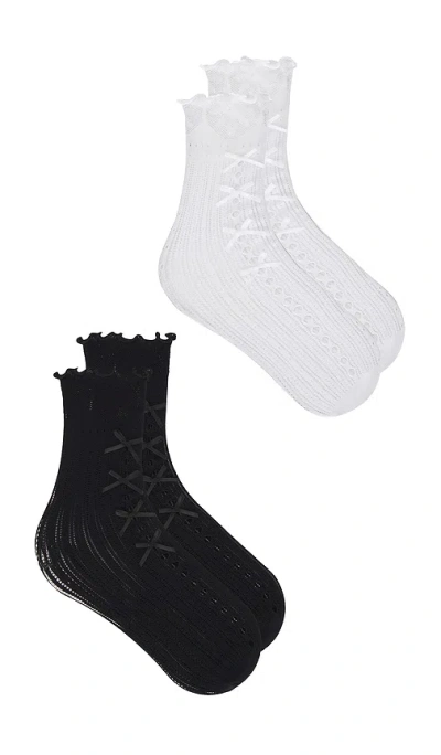 Stems Lolita Lace Bow Crew Socks Pack Of 2 In Black