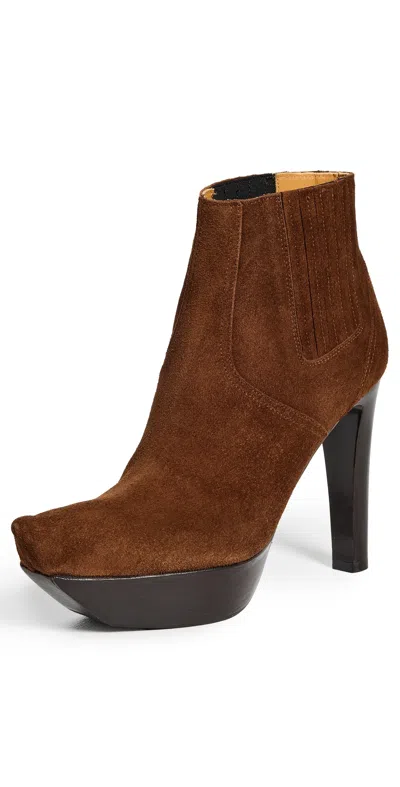 R13 Pointy Toe Platform Heel Boots Brown Suede In Brown