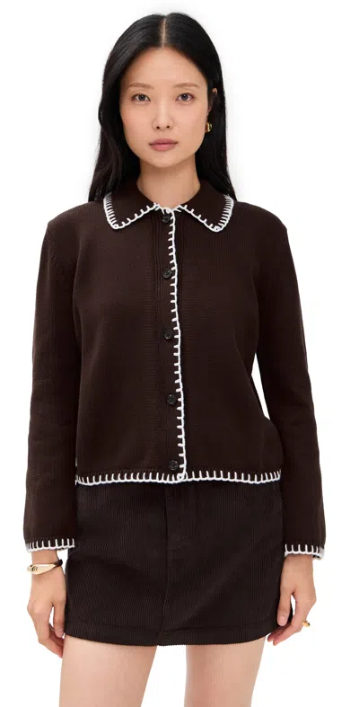 Rails Rayleen Cardigan Brown Ivory Blanket Stitch