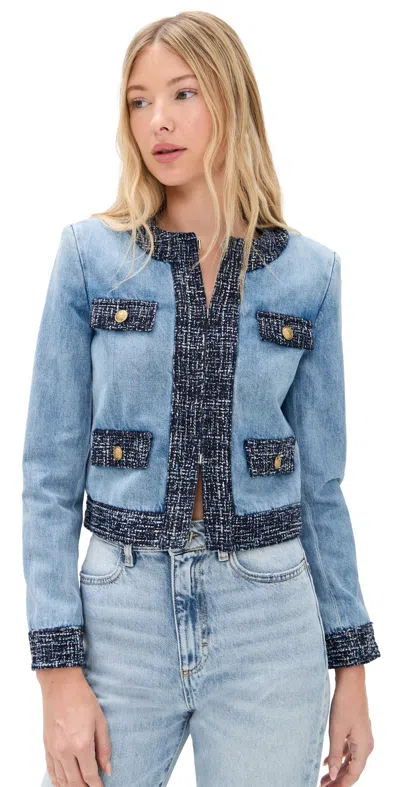 Alice And Olivia Landon Cropped Denim Jacket Celine Vintage In Blue